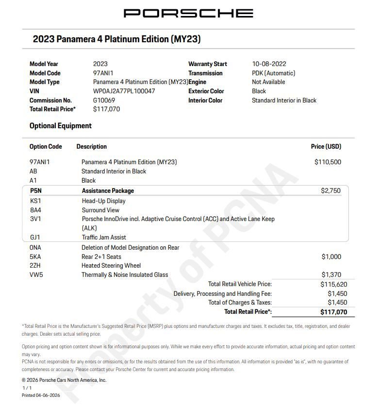 Certified 2023 Porsche Panamera 4 Platinum Edition w/ Assistance Package image 6