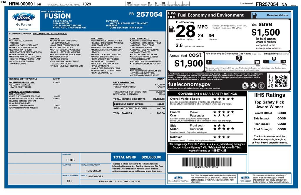 Used 2015 Ford Fusion SE w/ Equipment Group 202A FWD image 34