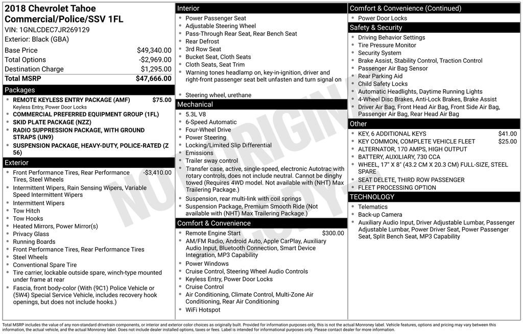 Used 2018 Chevrolet Tahoe 2WD w/ Remote Keyless Entry Package image 6