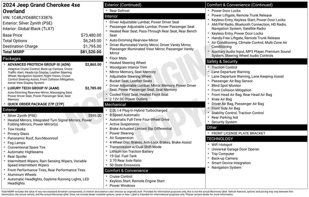 New 2024 Jeep Grand Cherokee Overland w/ Advanced Protech Group III AWD/4WD image 6
