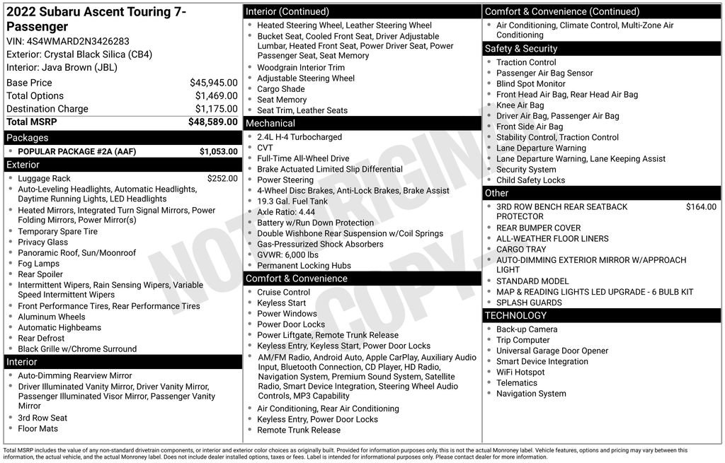 Used 2022 Subaru Ascent Touring w/ Popular Package #2A image 6