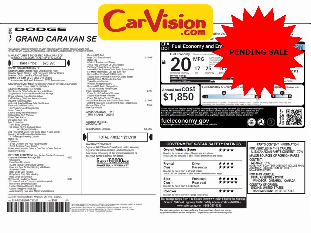 Used 2017 Dodge Grand Caravan SE w/ Power Window Group image 2