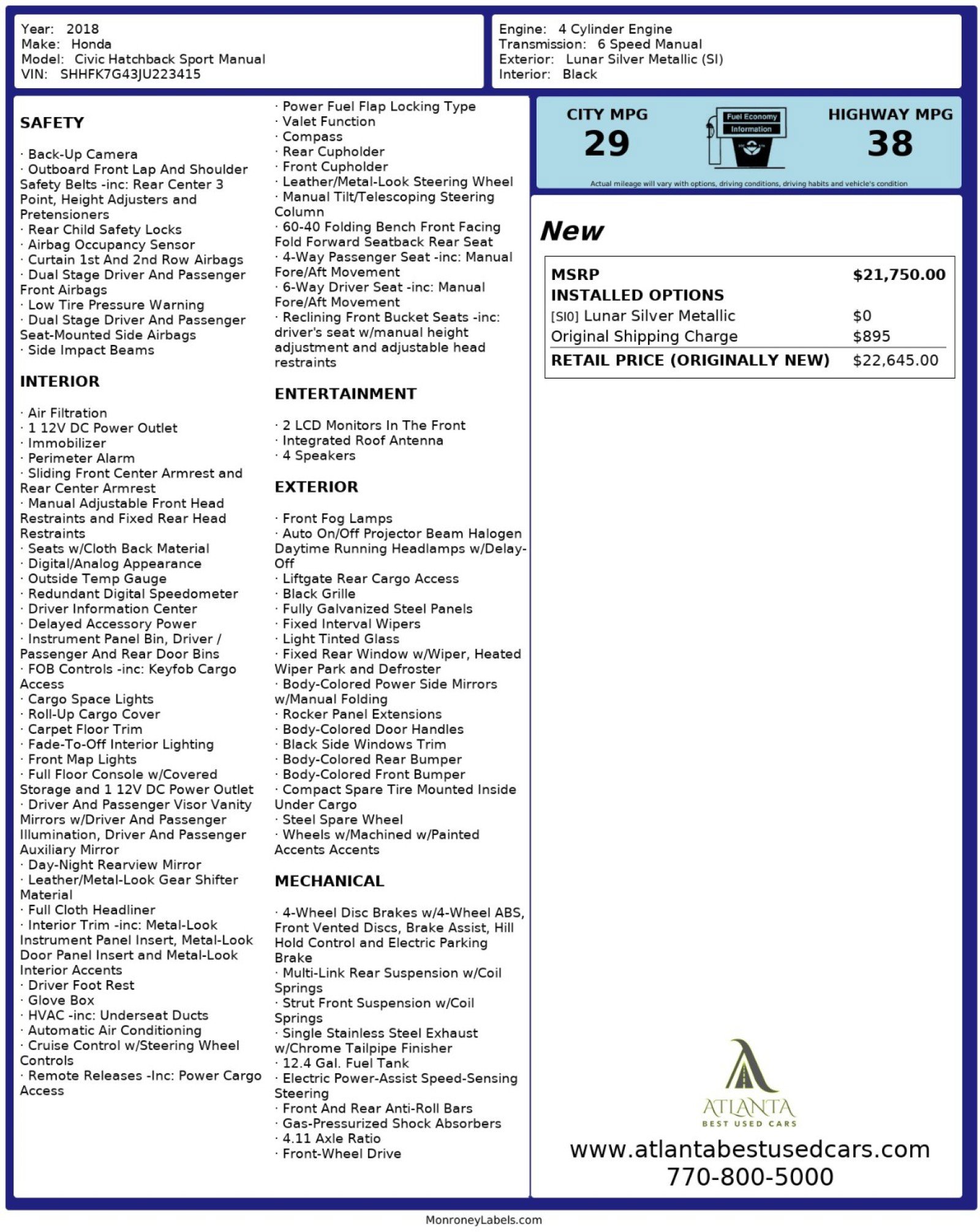 Used 2018 Honda Civic Sport image 46