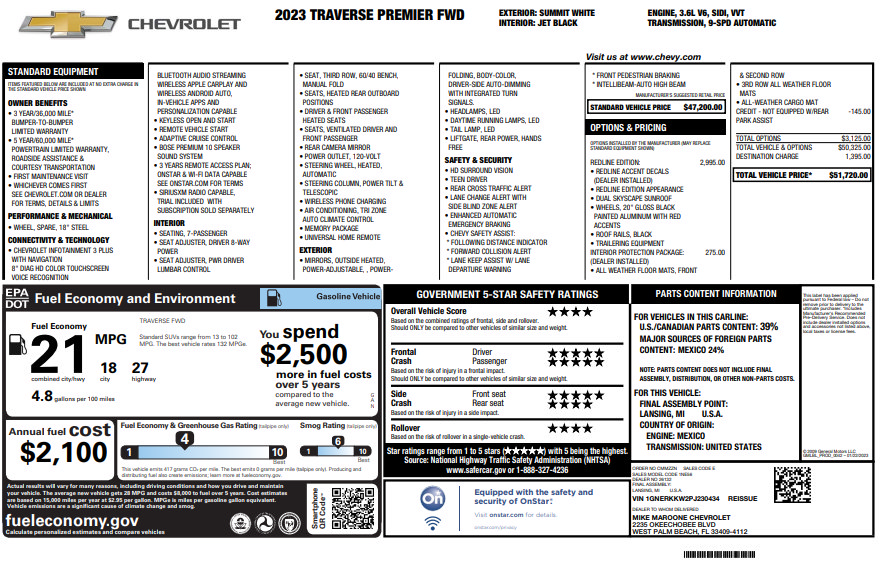 Used 2023 Chevrolet Traverse Premier w/ Redline Edition FWD image 3