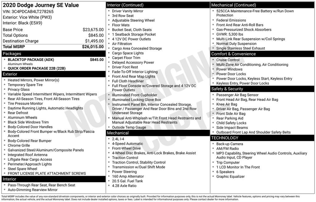 Used 2020 Dodge Journey SE w/ Blacktop Package FWD image 2