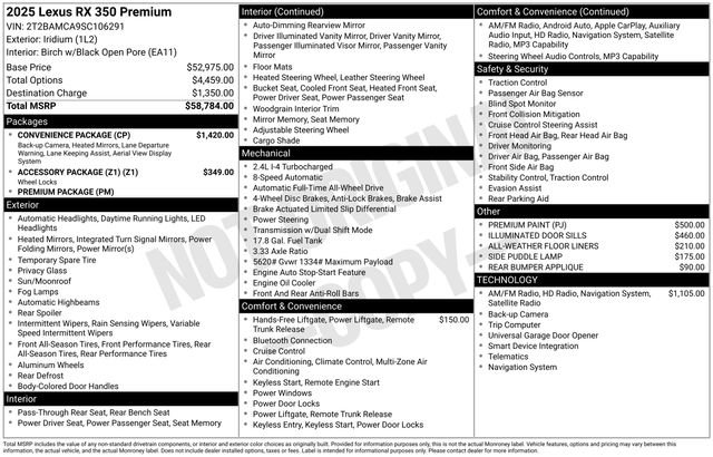 Certified 2025 Lexus RX 350 Premium w/ Convenience Package AWD/4WD image 44