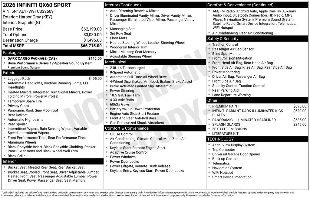 Used 2026 INFINITI QX60 Sport w/ Dark Cargo Package image 44