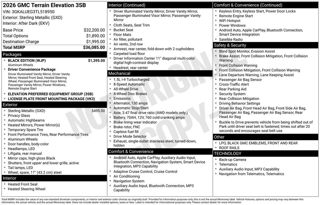 New 2026 GMC Terrain Elevation w/ Black Edition AWD/4WD image 5