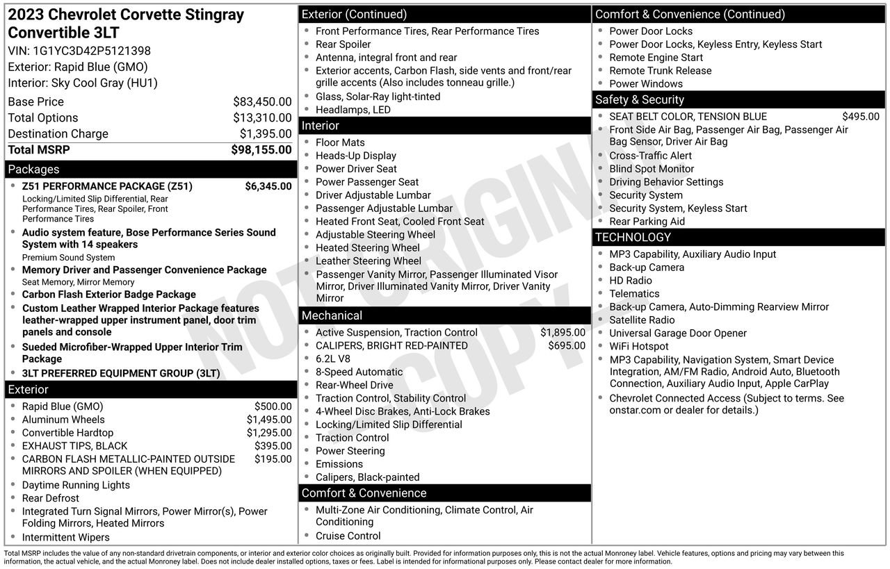Used 2023 Chevrolet Corvette Stingray Premium Conv w/ Z51 Performance Package RWD image 5