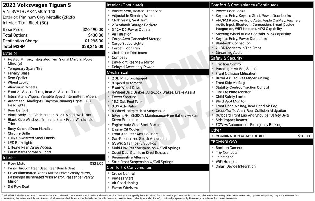 Used 2022 Volkswagen Tiguan S image 3