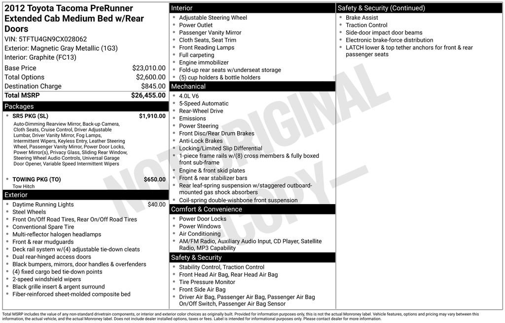 Used 2012 Toyota Tacoma PreRunner w/ SR5 Pkg RWD image 7