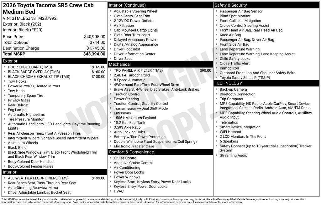 New 2026 Toyota Tacoma SR5 AWD/4WD image 7