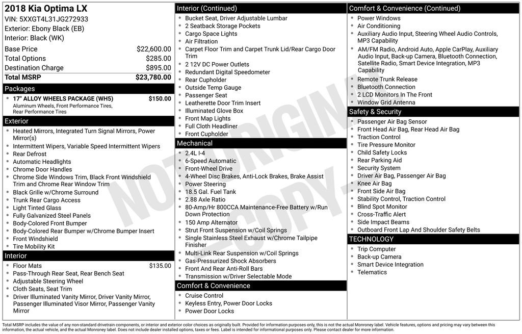Used 2018 Kia Optima LX w/ 17" Alloy Wheels Package image 3