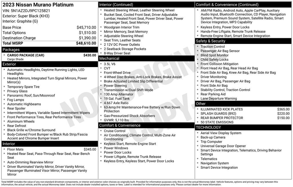 Used 2023 Nissan Murano Platinum w/ Cargo Package FWD image 5