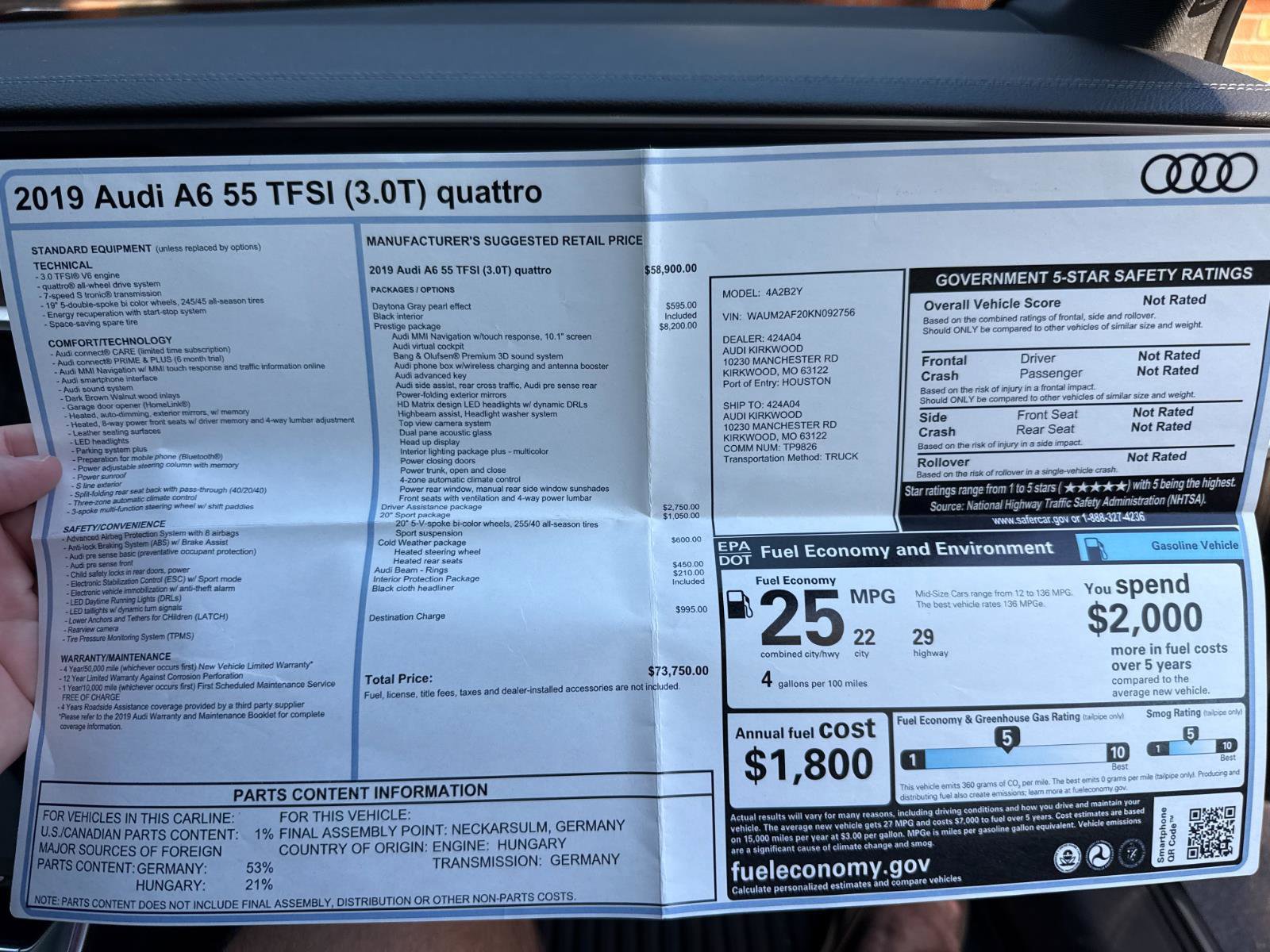 Used 2019 Audi A6 3.0T Prestige w/ Prestige Package image 44