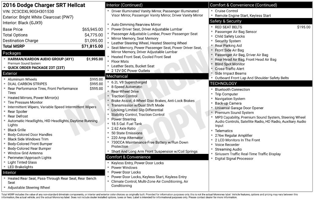 Used 2016 Dodge Charger SRT Hellcat w/ Harman/Kardon Audio Group RWD image 12