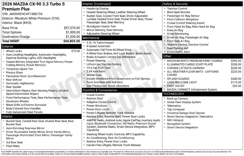 New 2026 MAZDA CX-90 3.3 Turbo S w/ Premium Plus AWD/4WD image 4