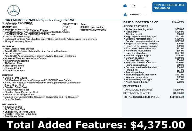 Used 2021 Mercedes-Benz Sprinter 3500 w/ Swivel Seat Package image 3