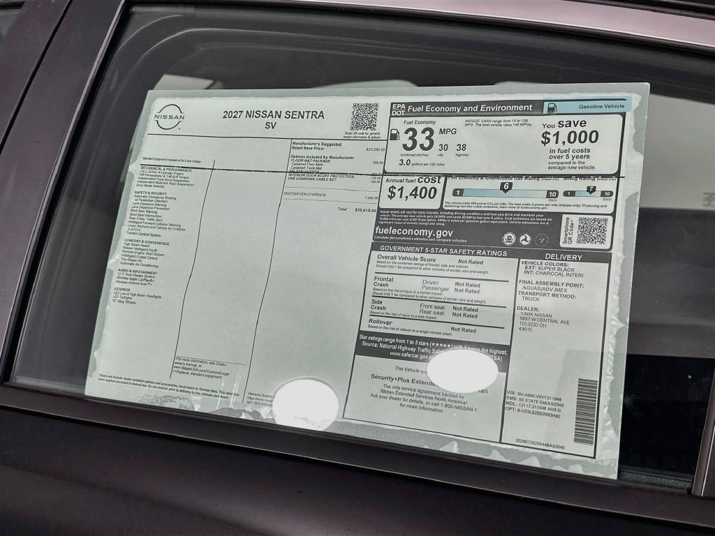 New 2027 Nissan Sentra SV w/ Floor Mat Package FWD image 13