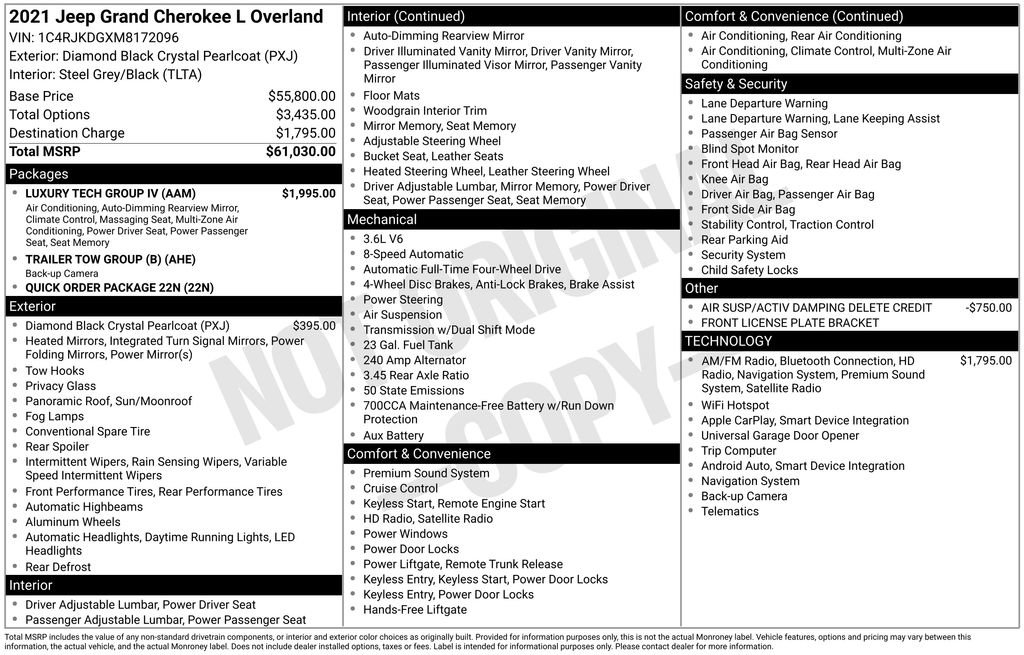 Certified 2021 Jeep Grand Cherokee L Overland w/ Luxury Tech Group IV AWD/4WD image 4