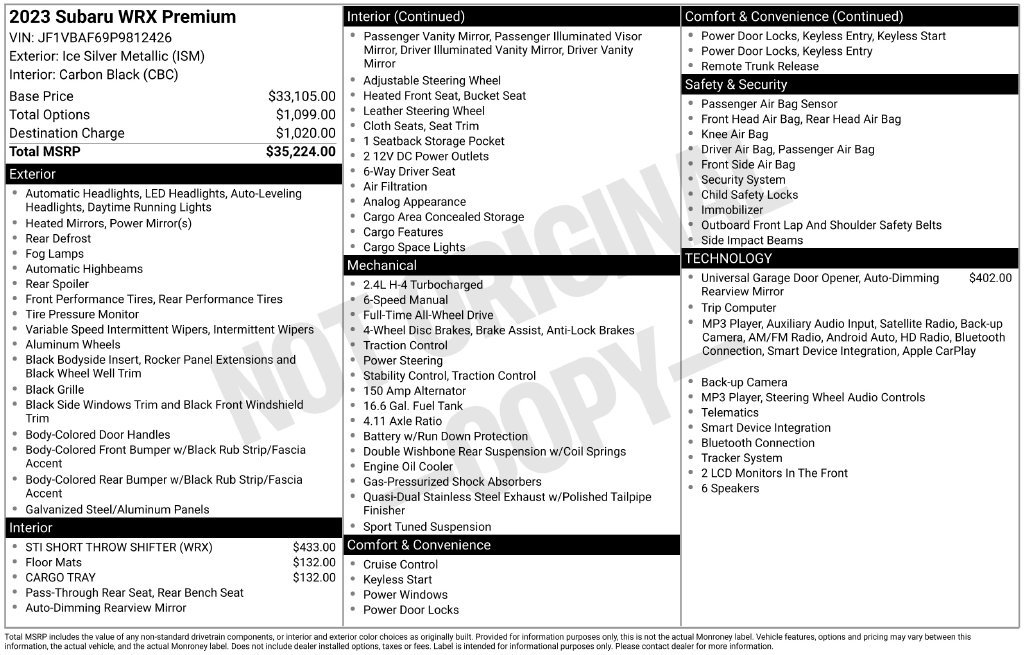 Certified 2023 Subaru WRX Premium AWD/4WD image 11