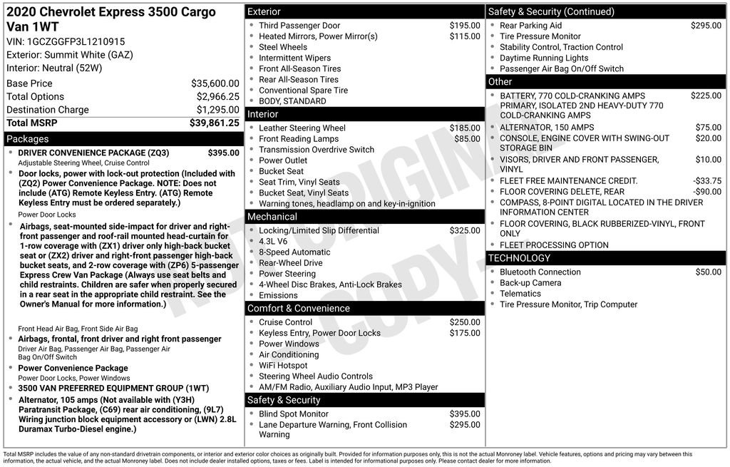 Used 2020 Chevrolet Express 3500 Work Van w/ Driver Convenience Package image 4