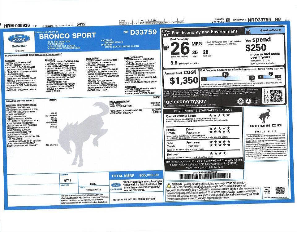 Used 2022 Ford Bronco Sport Big Bend w/ Convenience Package image 2