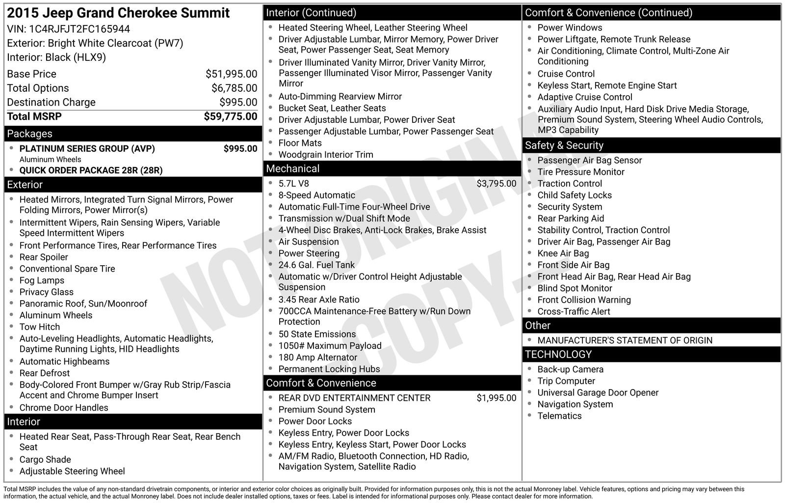 Used 2015 Jeep Grand Cherokee Summit w/ Platinum Series Group AWD/4WD image 16