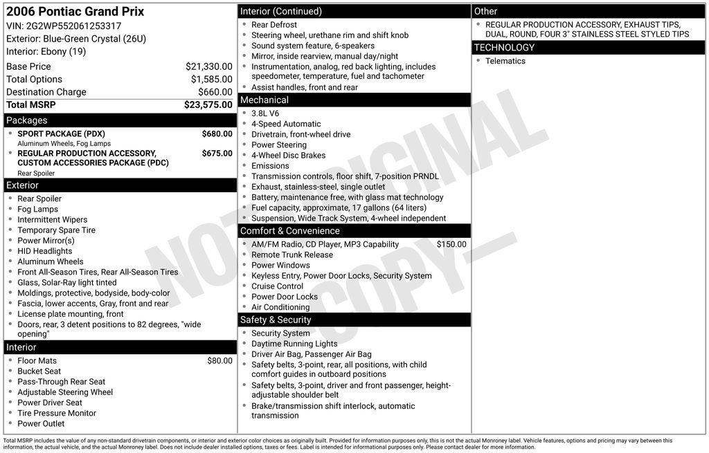 Used 2006 Pontiac Grand Prix w/ Sport Package FWD image 3