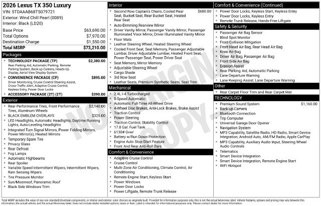 New 2026 Lexus TX 350 AWD w/ Technology Package image 35