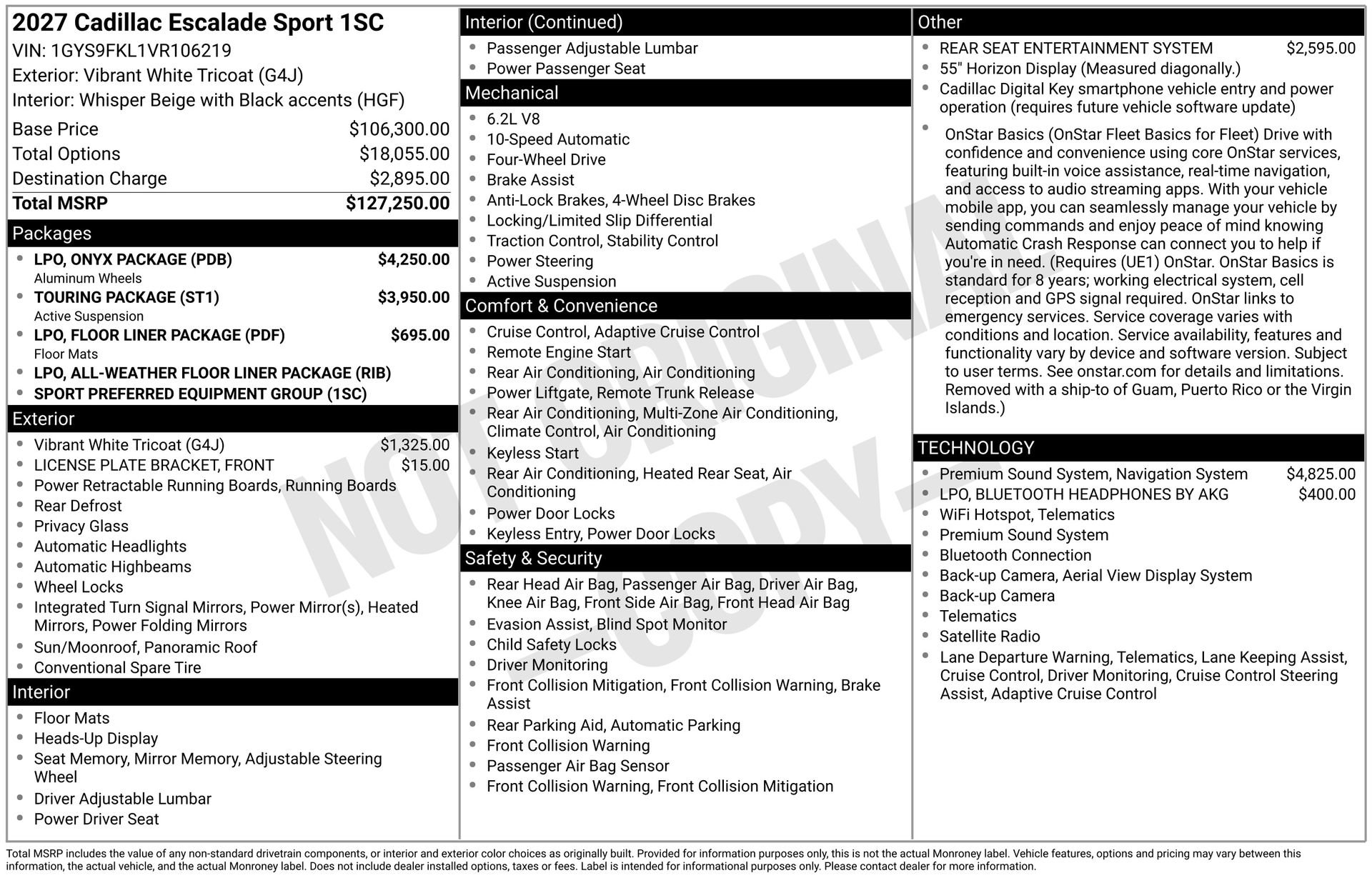New 2027 Cadillac Escalade Sport w/ LPO, ONYX Package