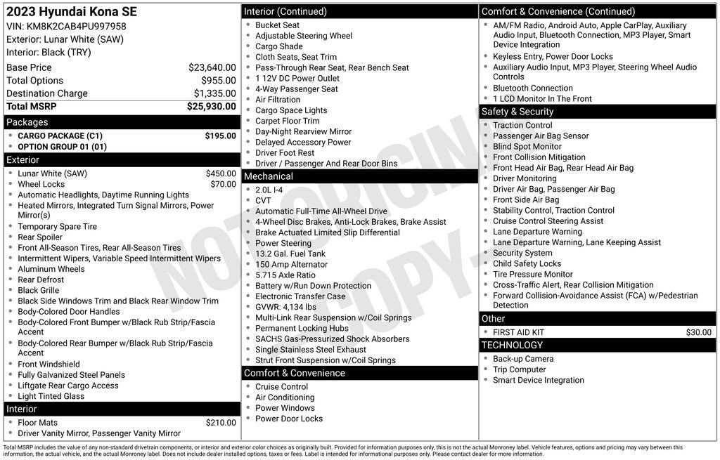 Certified 2023 Hyundai Kona SE w/ Cargo Package image 30
