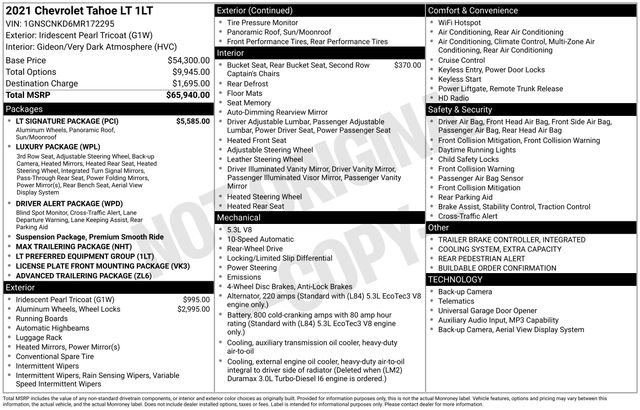 Used 2021 Chevrolet Tahoe LT w/ LT Signature Package image 7