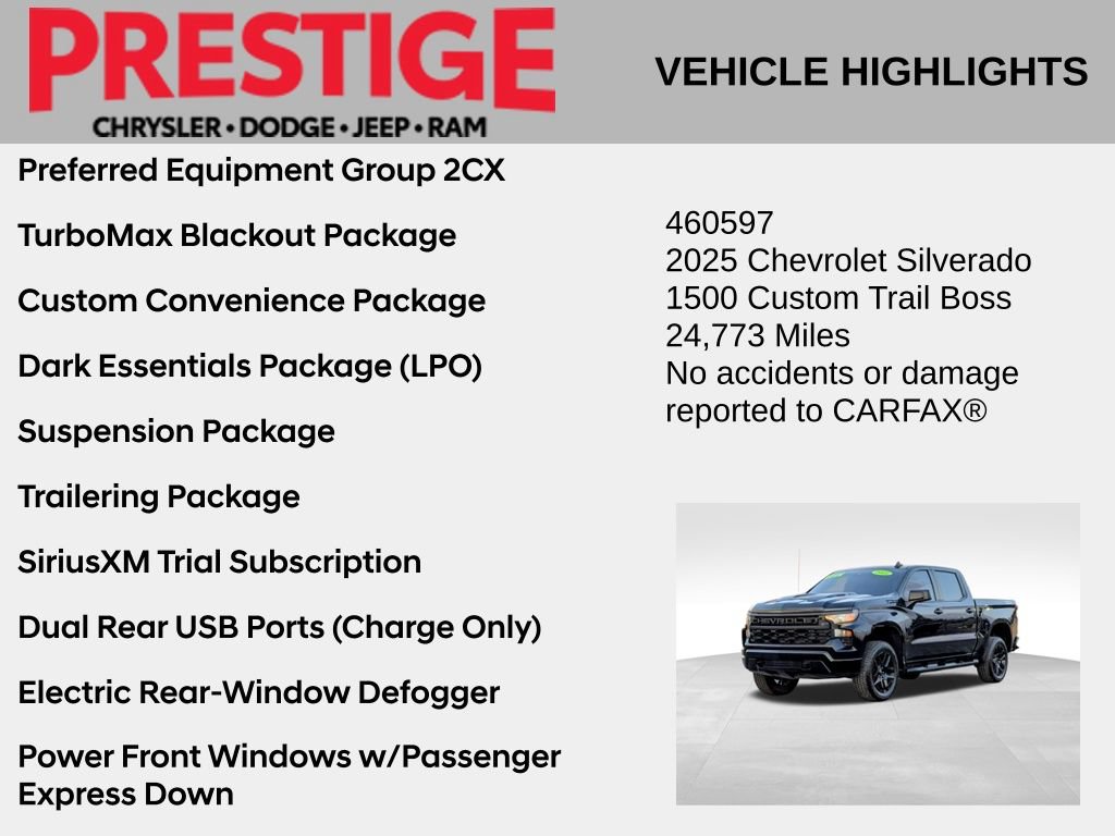 Used 2025 Chevrolet Silverado 1500 Custom Trail Boss w/ Turbomax Blackout Package AWD/4WD image 2
