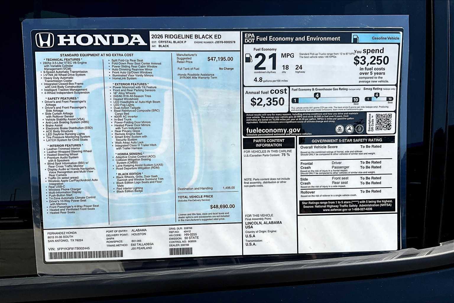 New 2026 Honda Ridgeline Black Edition image 19