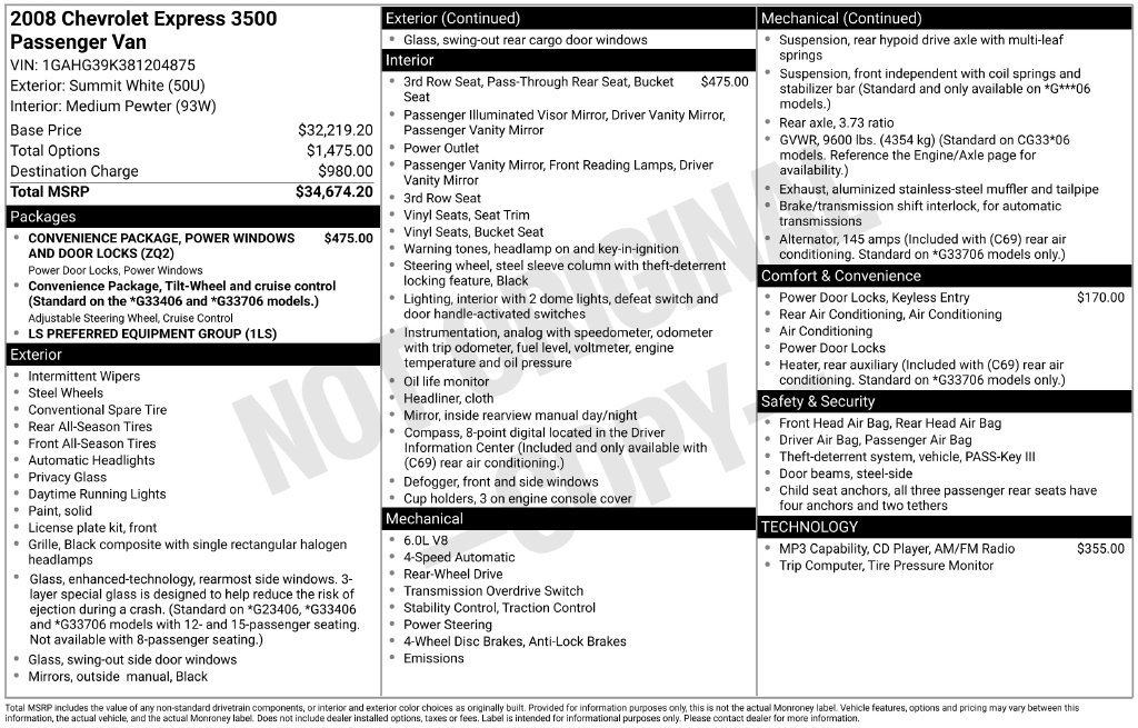 Used 2008 Chevrolet Express 3500 Extended Passenger RWD image 37