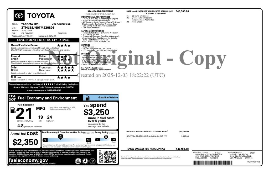 Used 2026 Toyota Tacoma SR5 AWD/4WD image 4