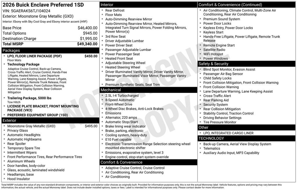 New 2026 Buick Enclave Preferred w/ LPO, Floor Liner Package FWD image 36