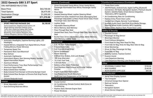 Used 2022 Genesis G80 3.5T Sport w/ Sport Prestige Package image 6