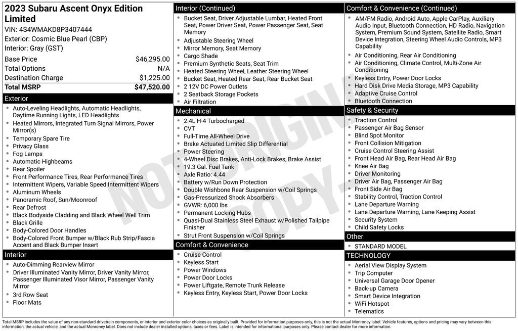 Used 2023 Subaru Ascent Onyx Edition Limited image 6