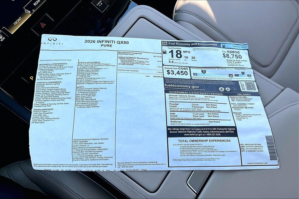 New 2026 INFINITI QX80 Pure w/ Cargo Package RWD image 20