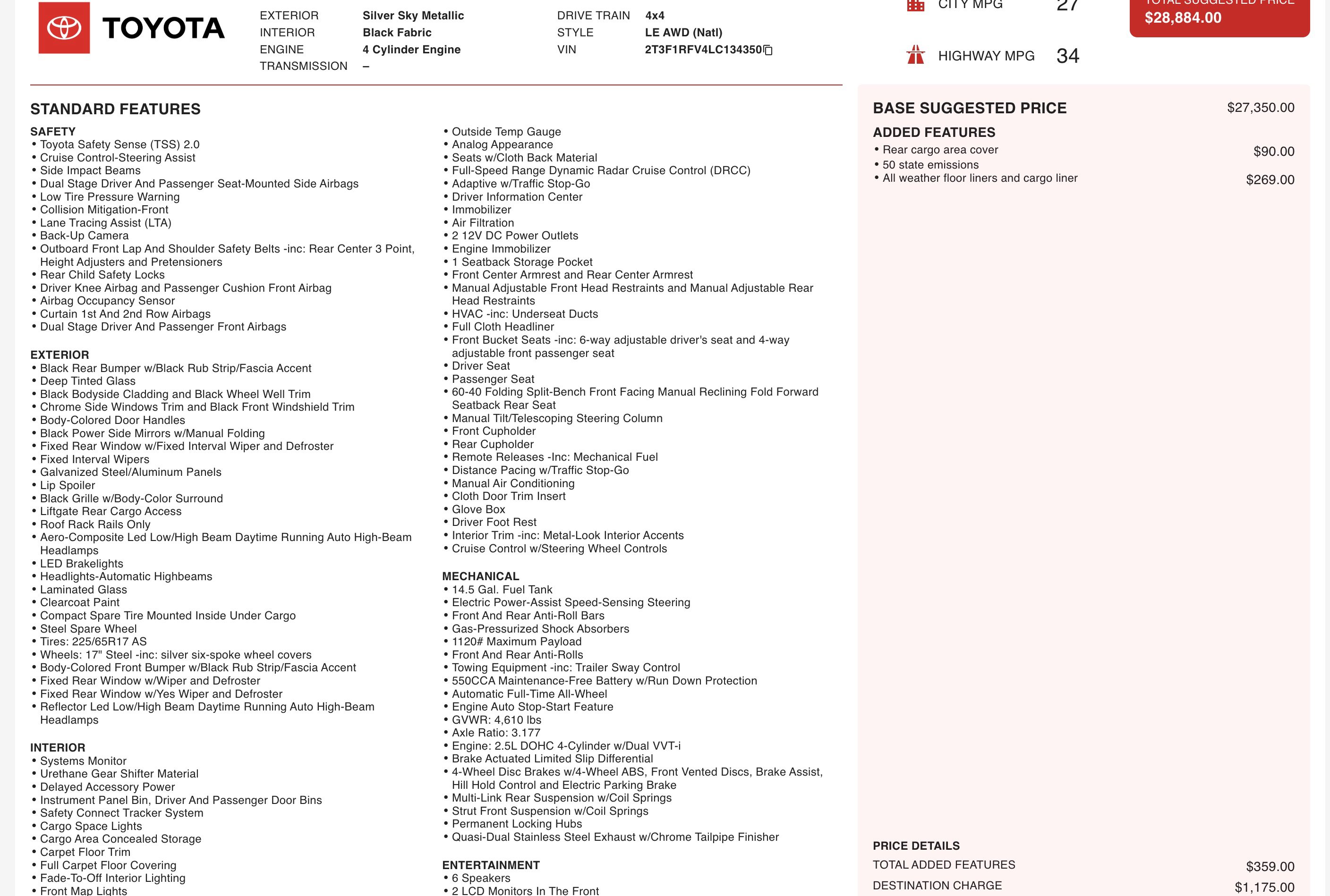 Used 2020 Toyota RAV4 LE w/ All Weather Liner Package image 2