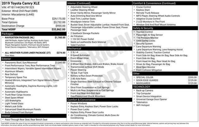 Used 2019 Toyota Camry XLE w/ Navigation Package image 3