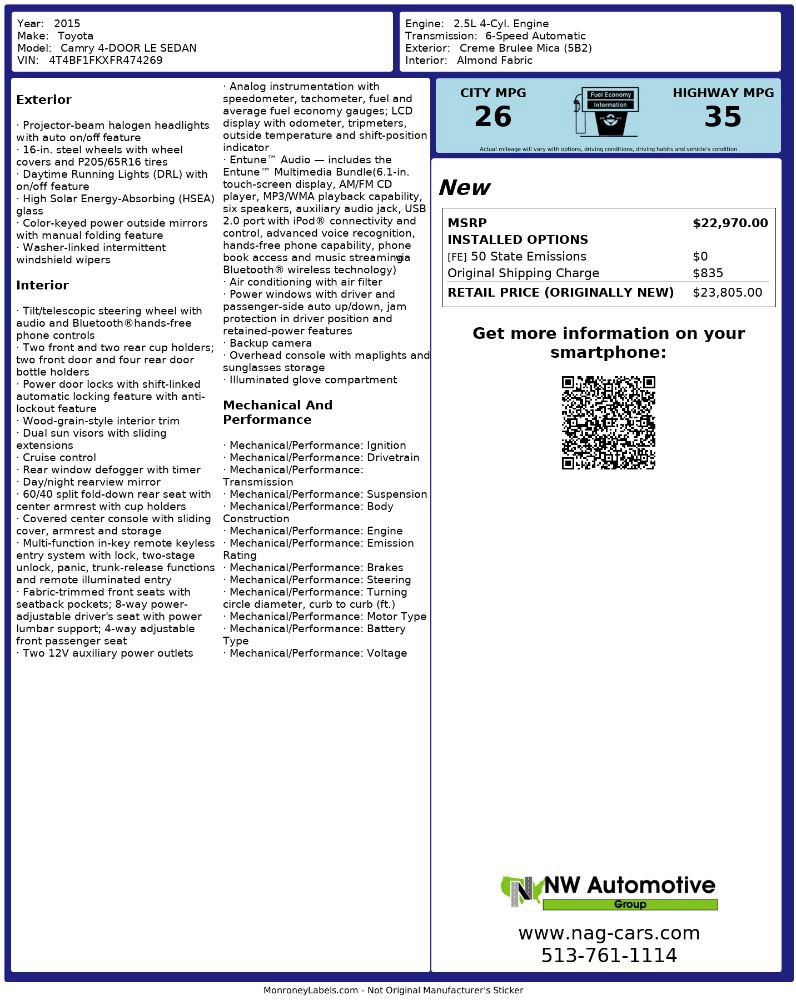 Used 2015 Toyota Camry LE FWD image 2