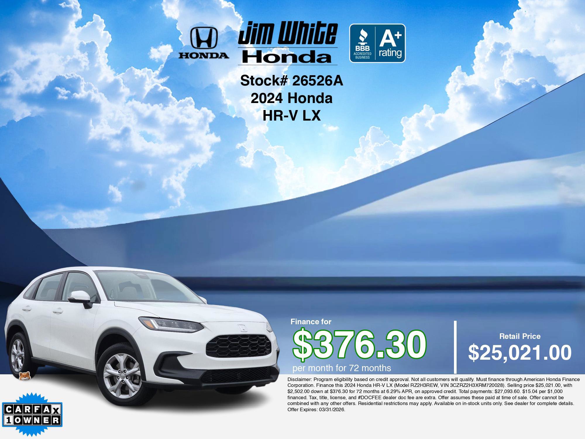 Certified 2024 Honda HR-V LX image 3