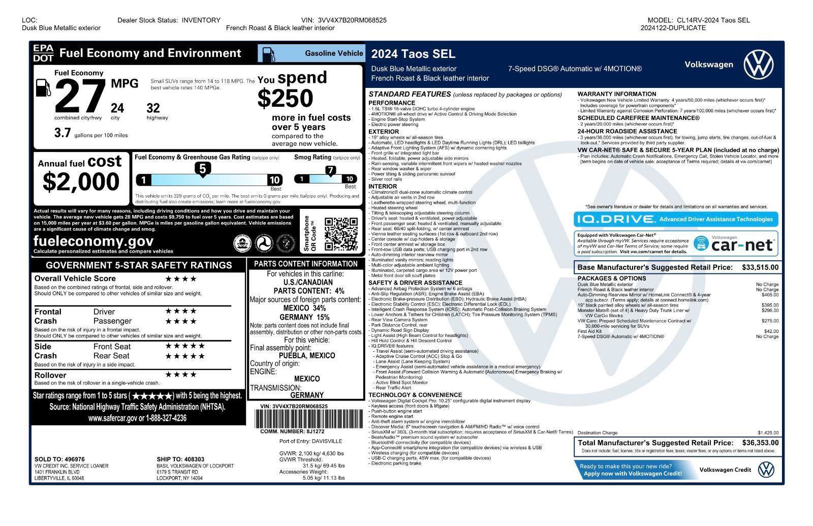 Certified 2024 Volkswagen Taos SEL image 47