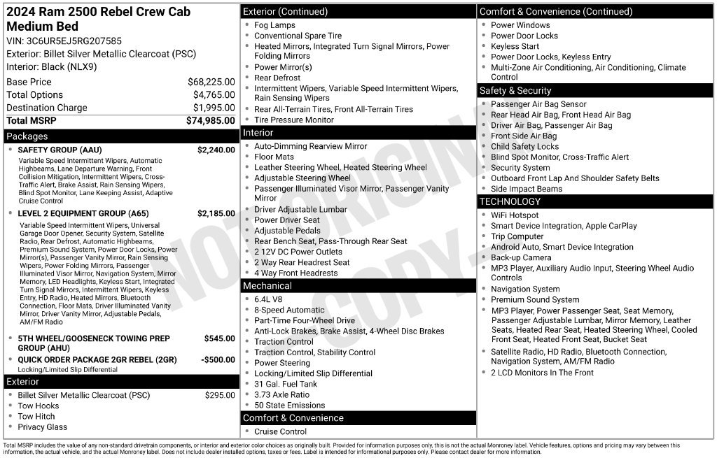 Used 2024 RAM 2500 Rebel w/ Safety Group AWD/4WD image 2