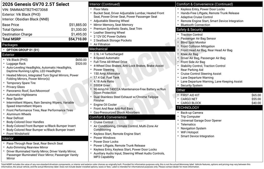 New 2026 Genesis GV70 2.5T Select AWD/4WD image 8