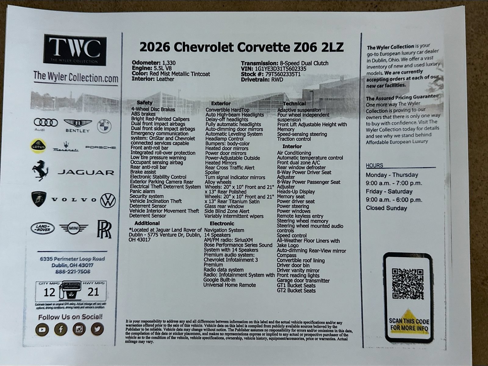 Used 2026 Chevrolet Corvette Z06 w/ Battery Protection Package RWD image 39