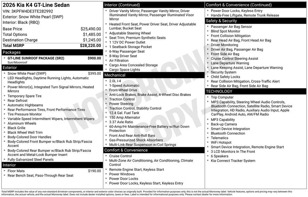 Used 2026 Kia K4 GT-Line w/ GT-Line Sunroof Package FWD image 45